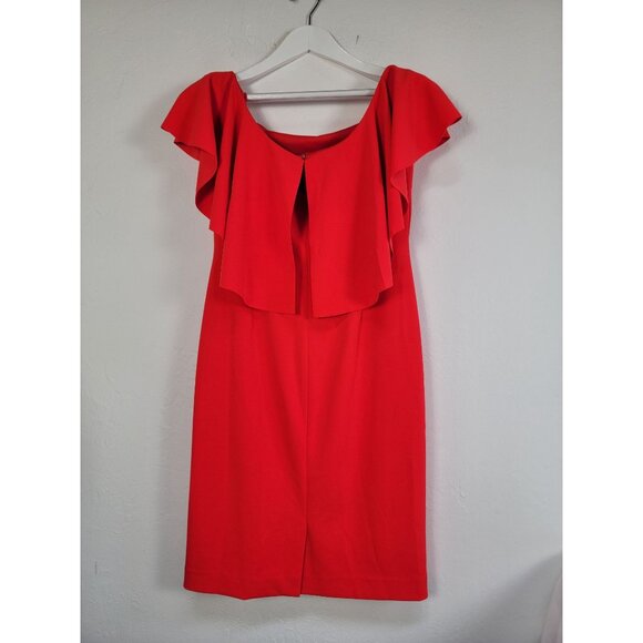 Lauren Ralph Lauren Womens Red Flutter-Sleeve Sheath Dress Size 8 Stretch New - Picture 2 of 9